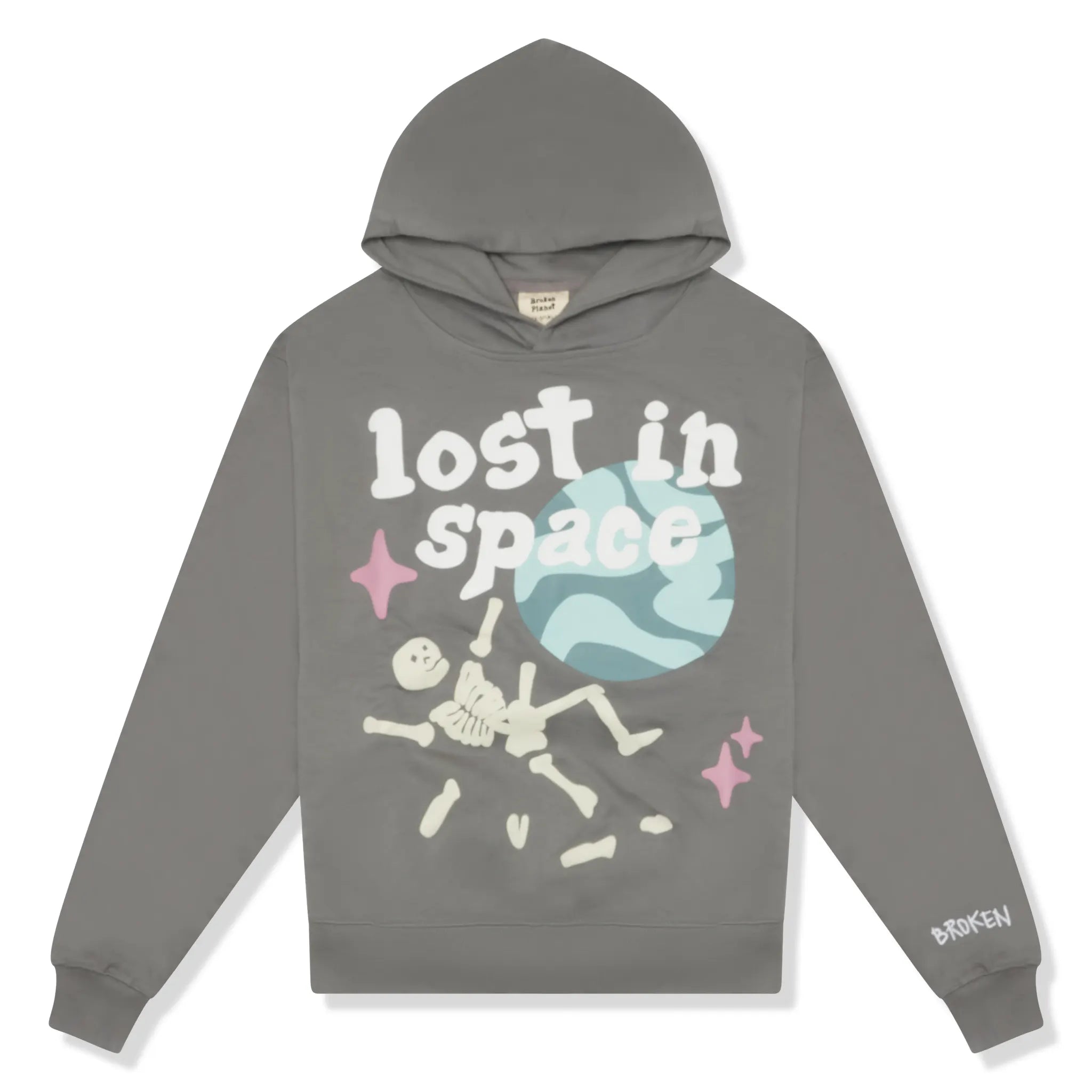 Front View of Broken Planet Lost In Space Grey Hoodie